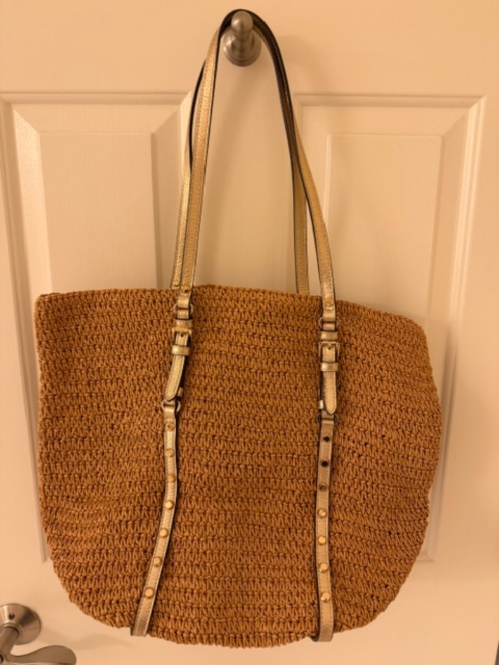Michael Kors Straw Tote Bag with Metallic Gold Straps